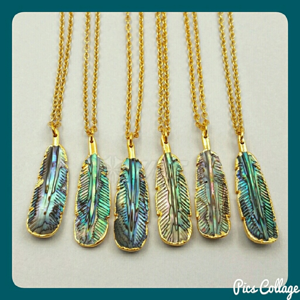 HP* 24K Abalone Shell Feather Necklace